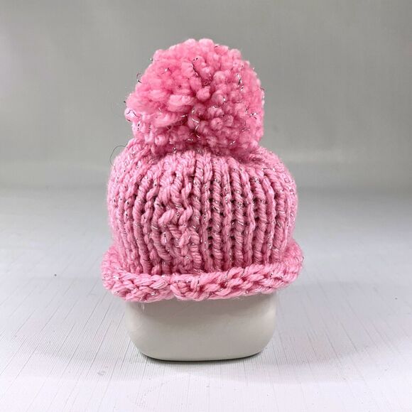 Pink Marshmallow Mug Hat Knit Hearts Rhinestone Rae Dunn Tier Tray Decor Topper - Picture 3 of 6